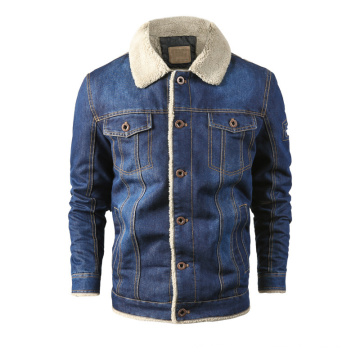 OEM-kundenspezifische Herren-Fleece-Blau-Denim-Jacke-Stickerei